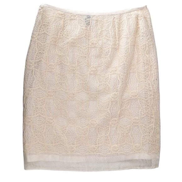 Marianne Kooimans Ivory Silk Layered Pencil Skirt Hand Loomed Textured Midi 2 M - Picture 2 of 12